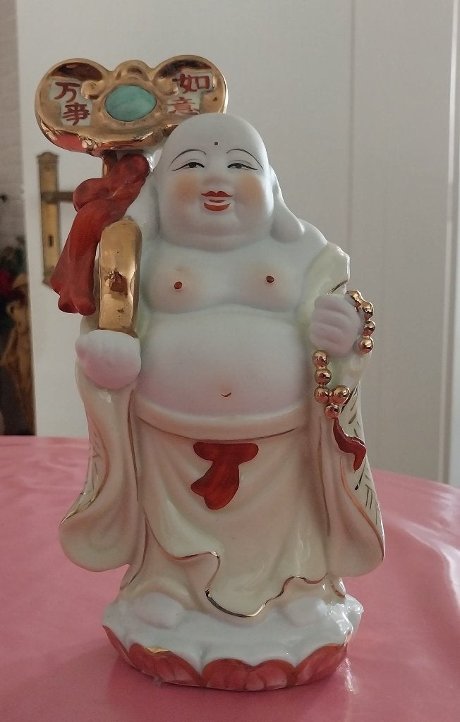 Porseleinen Happy Boeddha geluks-Buddha-....., Steen/keramiek, Nieuw, Ophalen of Verzenden, 24 cm