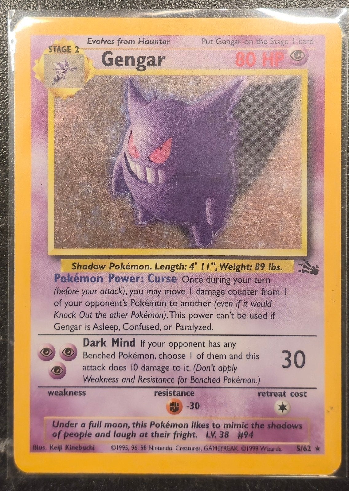 Gengar Holo 5/62 in nette staat!, Ophalen of Verzenden, Losse kaart, Foil