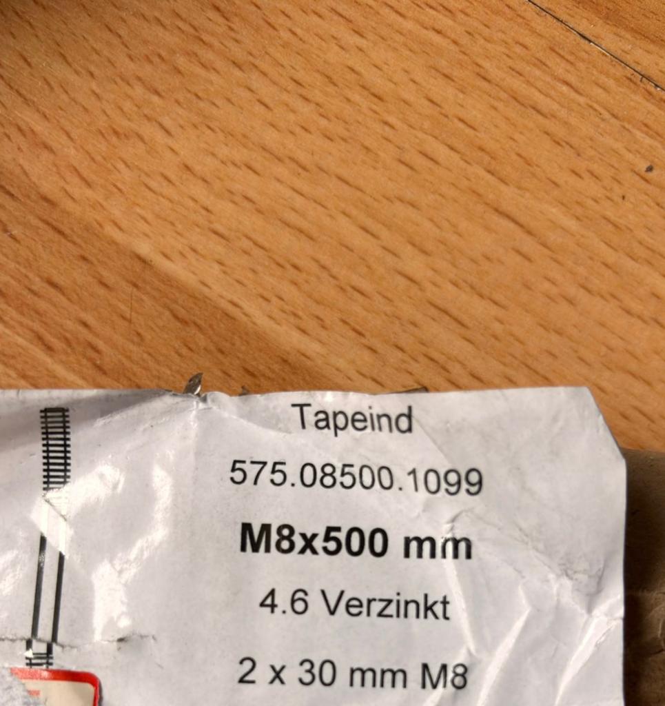 57 stuks tapeind m8x500, Ophalen of Verzenden, Nieuw, 250 mm of meer, Bouten of Moeren