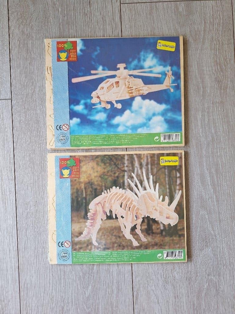 Houten model puzzel dinosaurus en helikopter, Ophalen, 10 tot 50 stukjes, Nieuw, Van hout