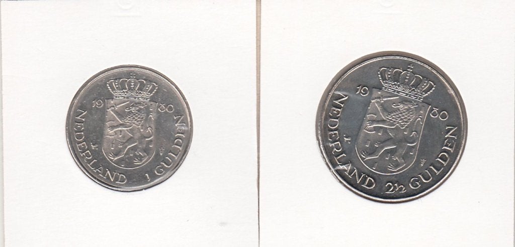 Nederland 1 + 2½ gulden Dubbelportret 1980 UNC, Postzegels en Munten, Ophalen of Verzenden, Koningin Juliana, 2½ gulden, Setje
