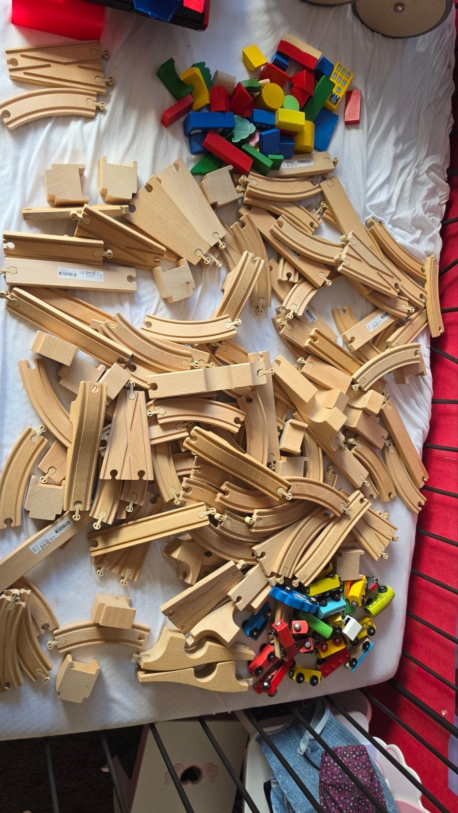 Grote set IKEA houten treinbaan met treintjes en blokken, Kinderen en Baby's, Ophalen, Gebruikt