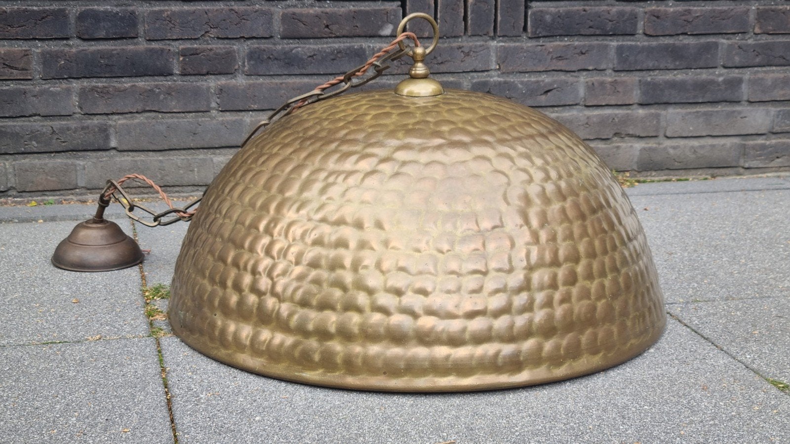 Vintage koperen hanglamp met schitterend patina, Ø 60cm, Ophalen