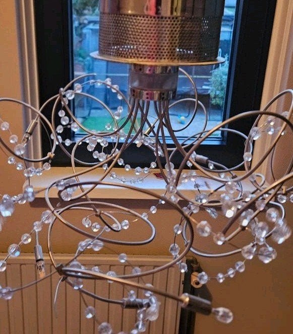 Moderne hanglamp met kristallen kralen, Gebruikt, Overige fittingen, Metaal, Modern, Kristal, Sierlijk