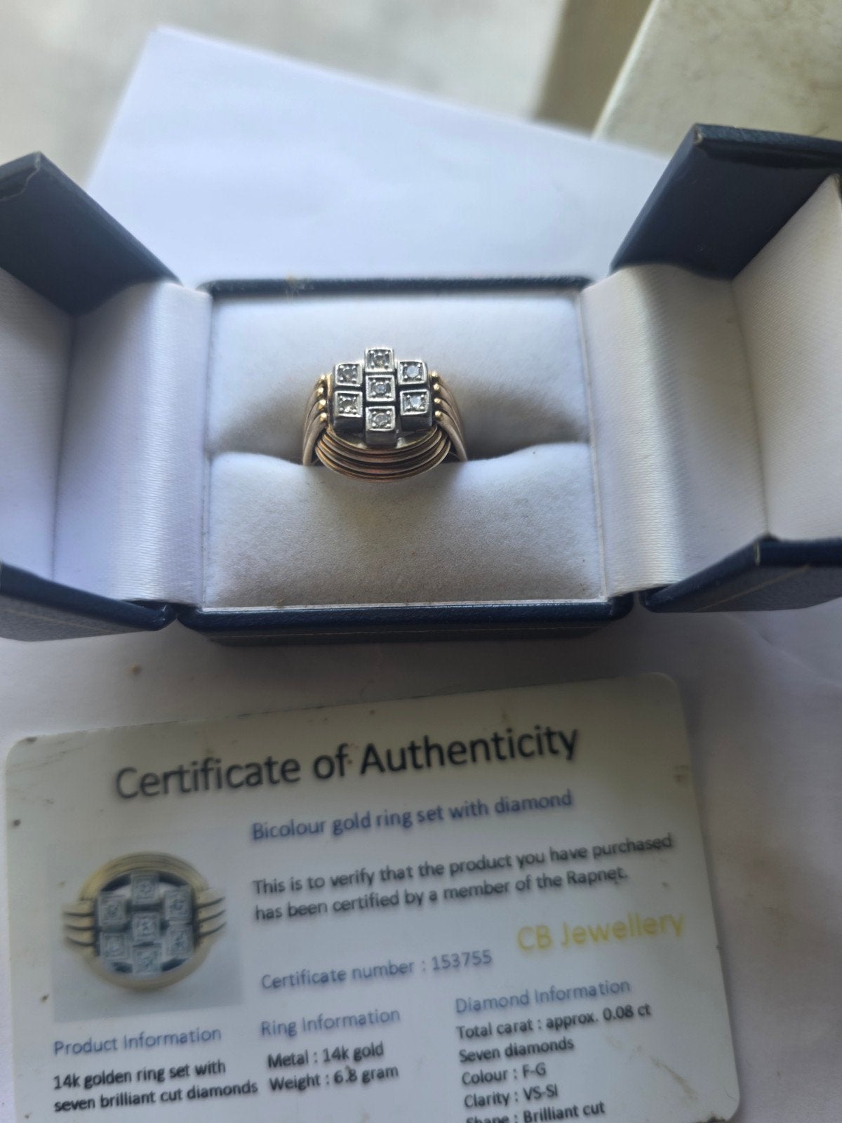 Goud geel en wit 14 karaat ring  plus dimanten cerficaat!, Sieraden, Tassen en Uiterlijk, Ringen, Wit, Nieuw, Ophalen of Verzenden