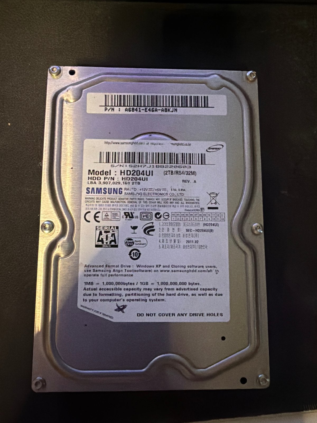 Samsung HD204UI 2TB HDD - Interne Harde Schijf, Computers en Software, Harde schijven, Gebruikt, Server, Intern, HDD, SATA, Ophalen of Verzenden