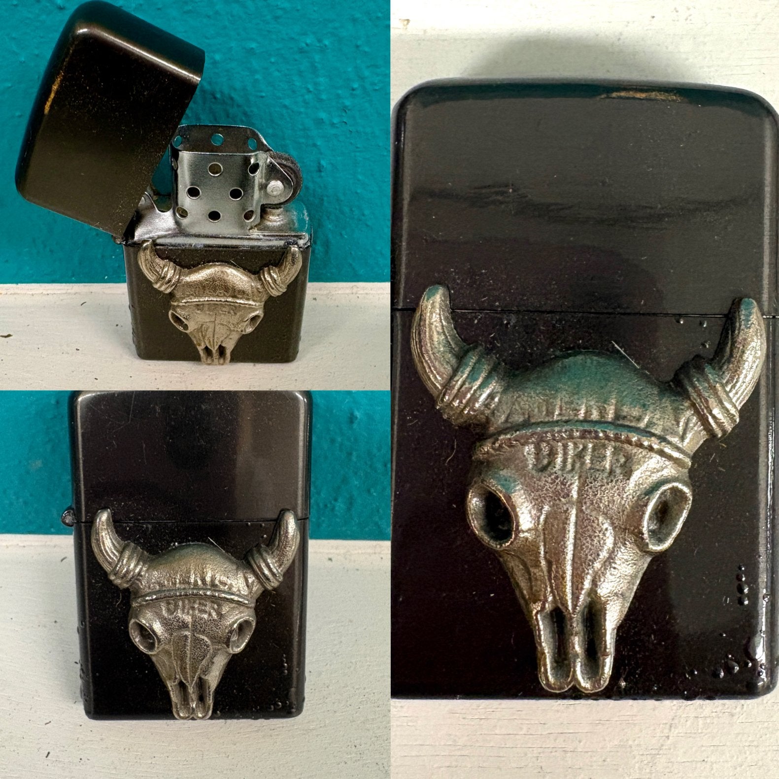 Zippo aansteker met stierenkop - Vintage design, Verzamelen, Ophalen of Verzenden, Gebruikt, Aansteker