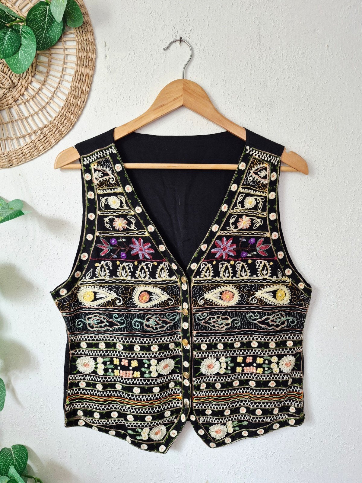 Vintage boho/hippie geborduurd gilet M/L, Maat 38/40 (M), Ophalen of Verzenden, Zo goed als nieuw, Vintage