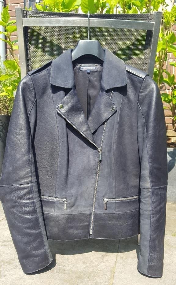 Tommy Hilfiger donkerblauw leer suède Bikerjack, maat M, Kleding | Dames, Maat 38/40 (M), Zo goed als nieuw, Tommy Hilfiger, Verzenden