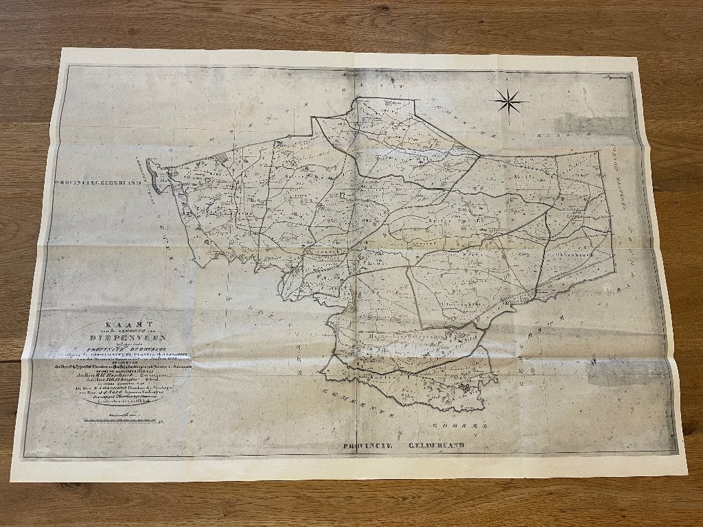D554 Oude landkaart van de Gemeente Diepenveen 1823 (kopie), Gelezen, Ophalen of Verzenden, Landkaart, 1800 tot 2000