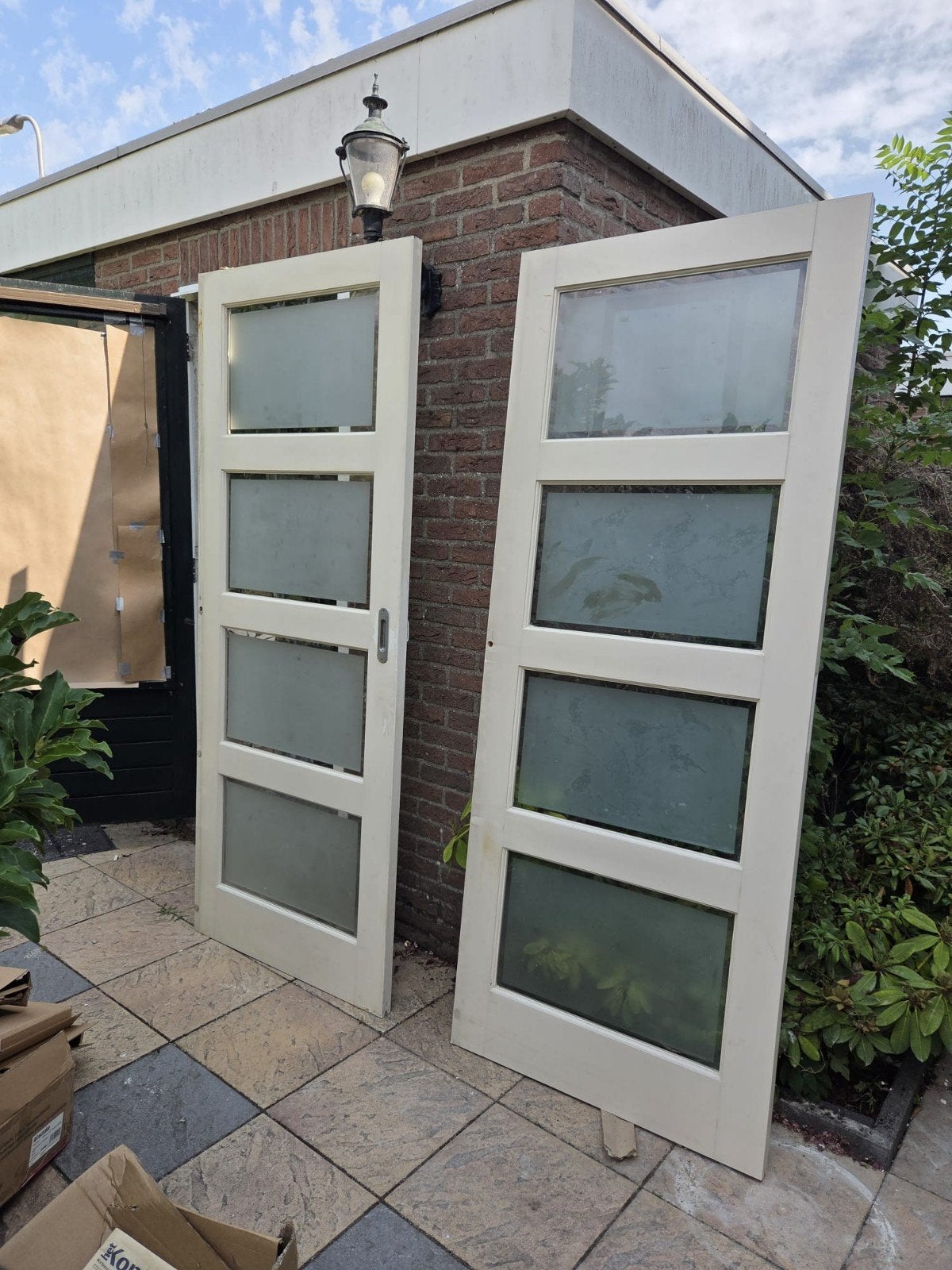 Houten (schuif)deuren met glas, Ophalen, Gebruikt, 80 tot 100 cm, Binnendeur