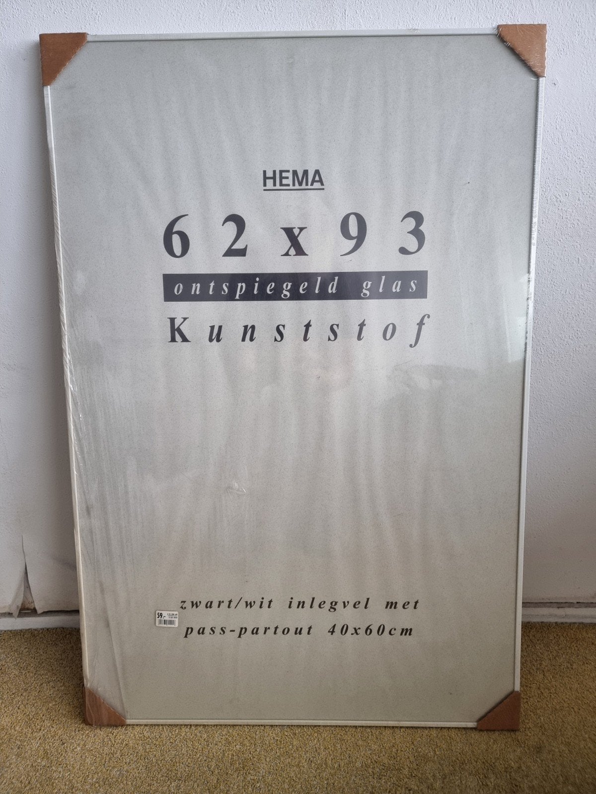 Hema fotolijst 62x93 cm met ontspiegeld glas + passe partout, Ophalen, Kunststof, Nieuw, Wit