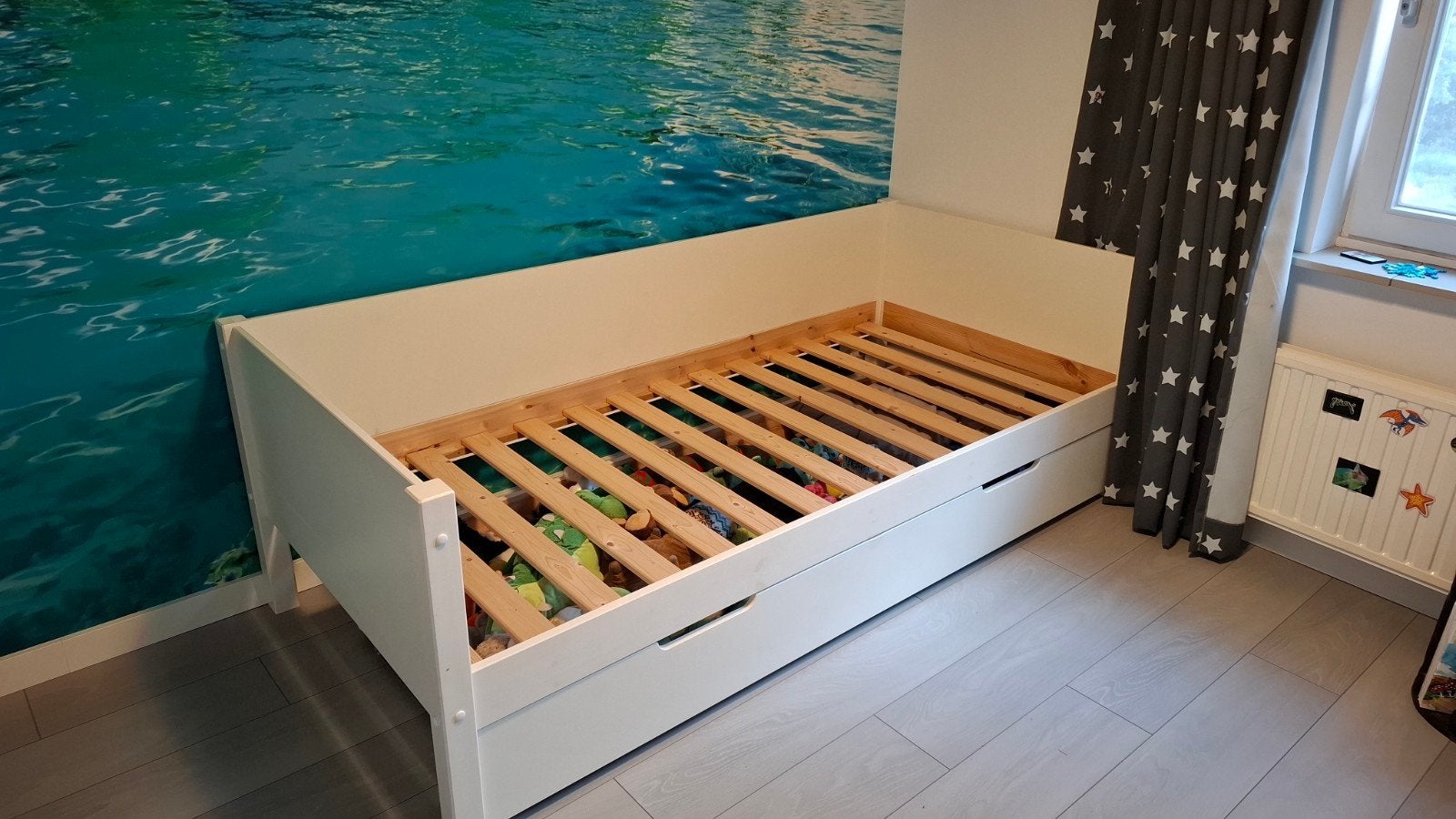 kinderbed met opberglade en lattenbodem., Ophalen, 85 tot 100 cm, Gebruikt, Lattenbodem