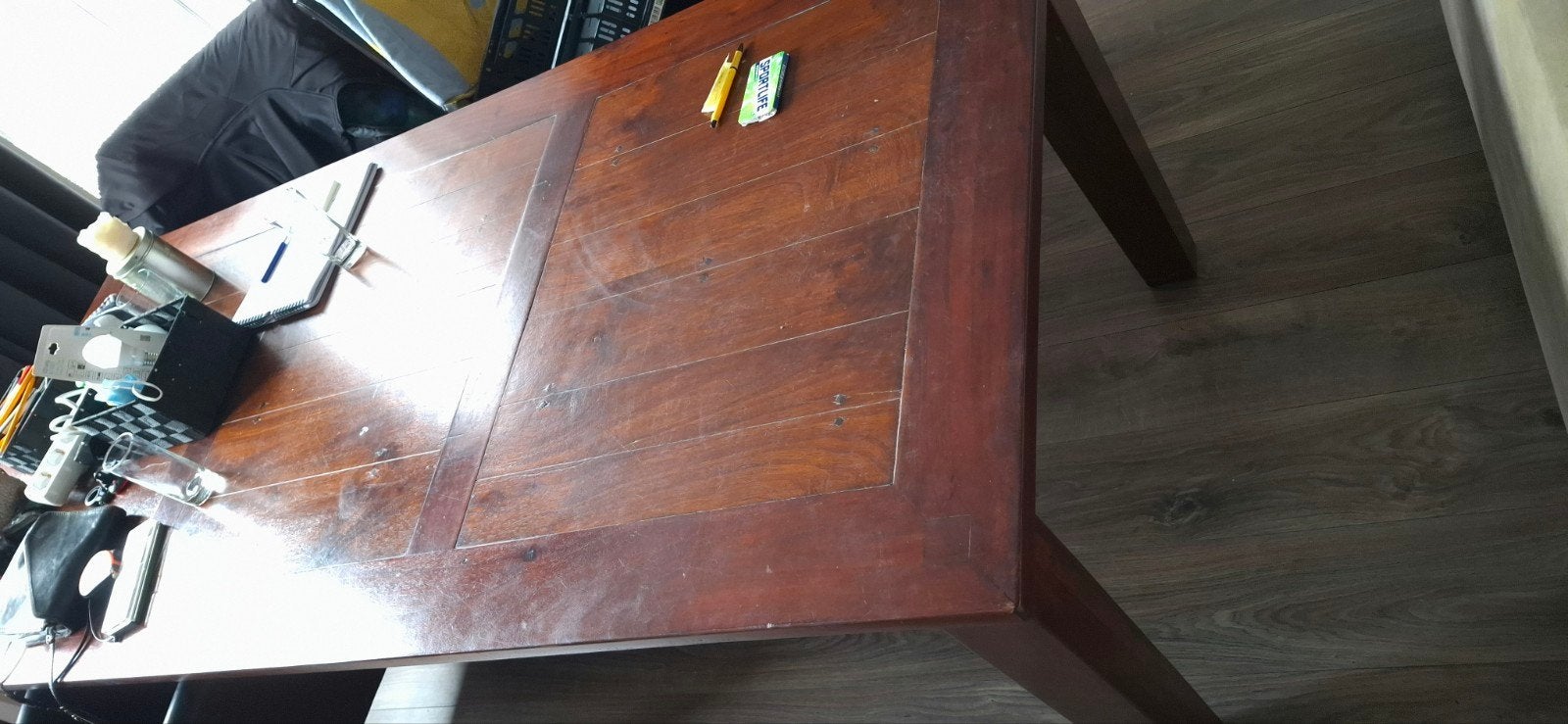 Tafel met 4 stoelen, Huis en Inrichting, Ophalen, Gebruikt, Bruin, Leer