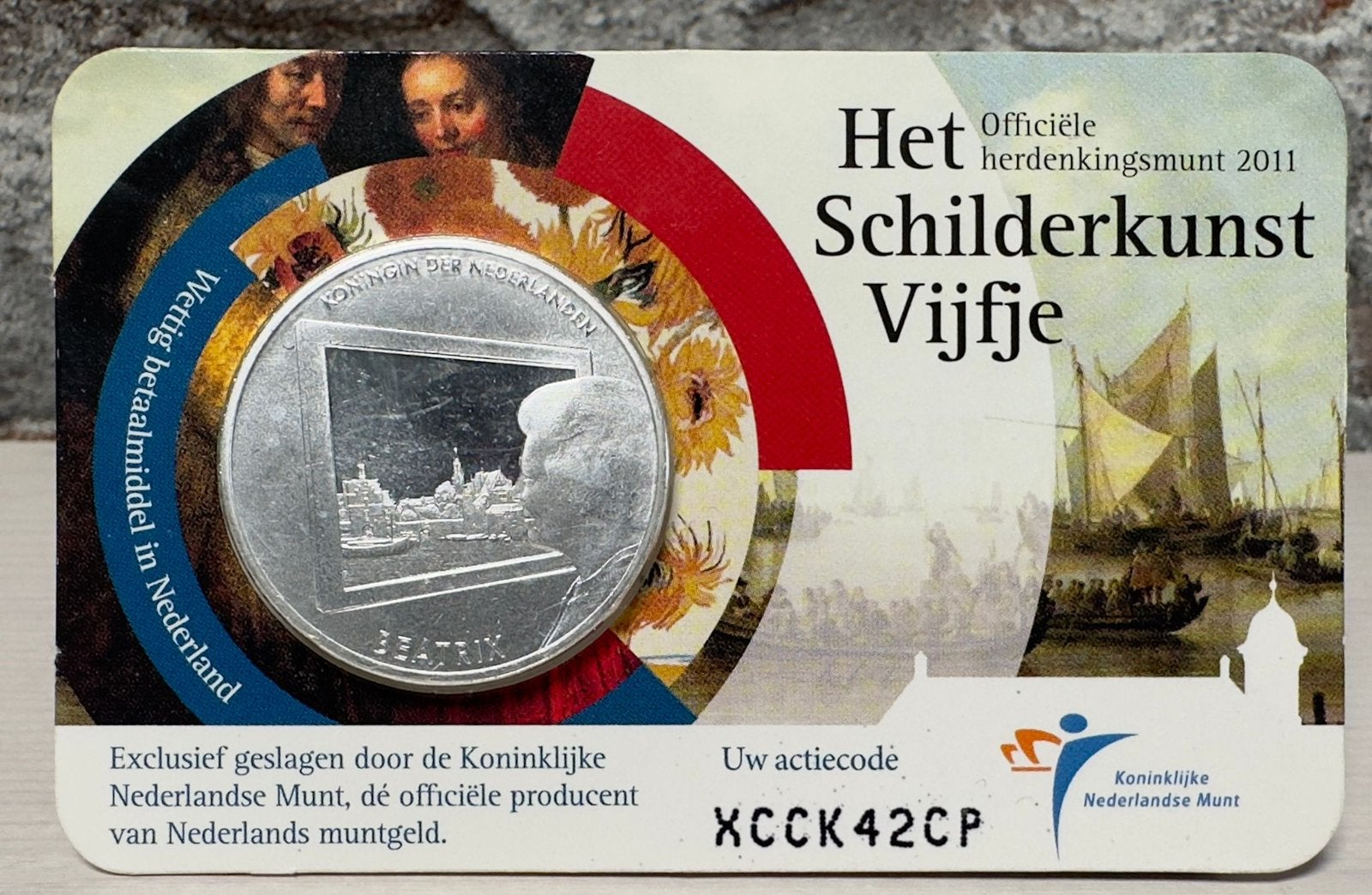 Schilderkunst vijfje UNC coincard, Ophalen of Verzenden, Koningin Beatrix, Euro's