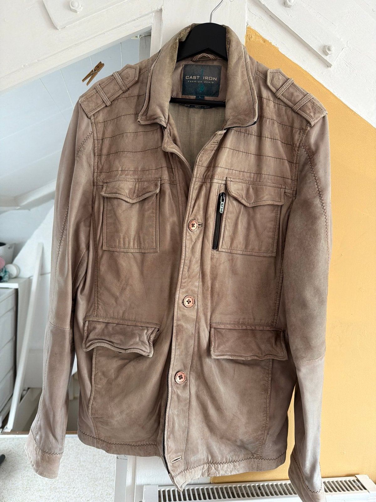 Cast Iron Soepele Leren Jas - Naturel Rookvrije Omgeving, Kleding | Heren, Jassen | Zomer, Ophalen of Verzenden, Gedragen, Maat 48/50 (M)