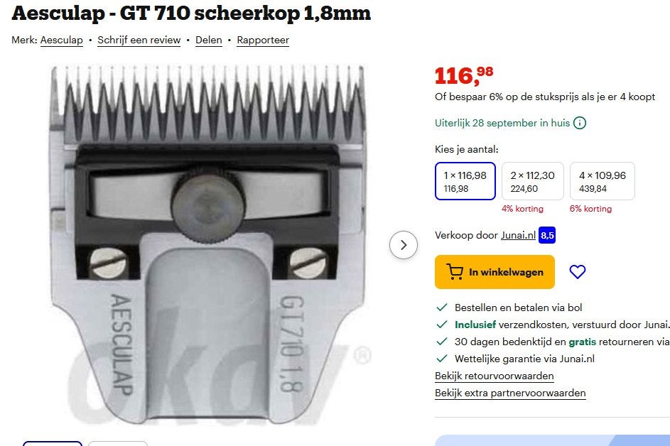 Aesculap - GT 710 scheerkop 1,8mm, Ophalen