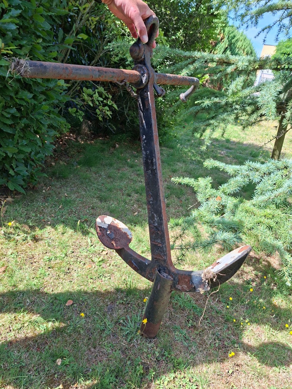 Scheepsanker, anker met houder en ketting, Ophalen of Verzenden, Gebruikt