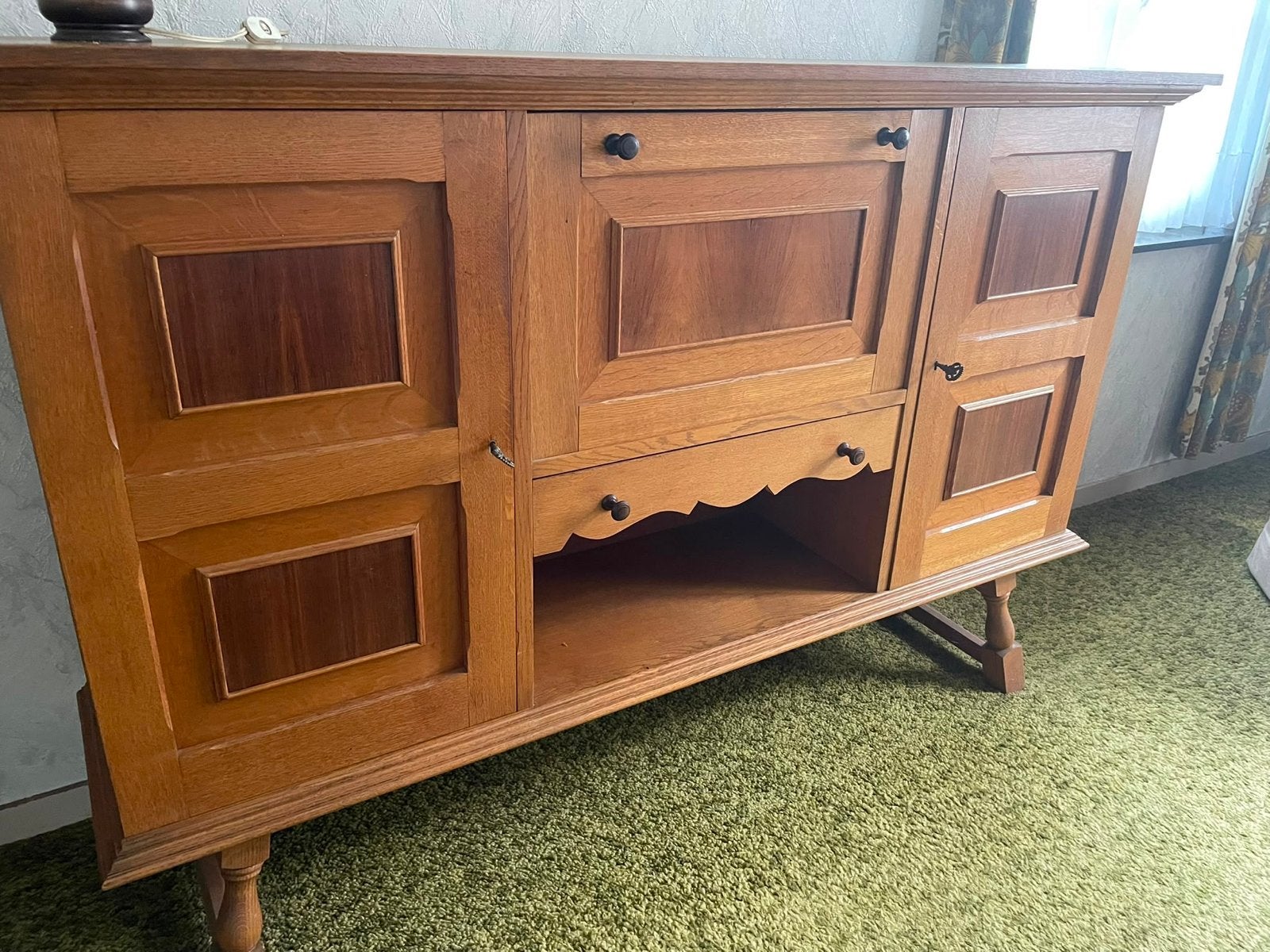 Vintage houten kast met uitklapbaar bureau / secretaire, Antiek en Kunst, Ophalen