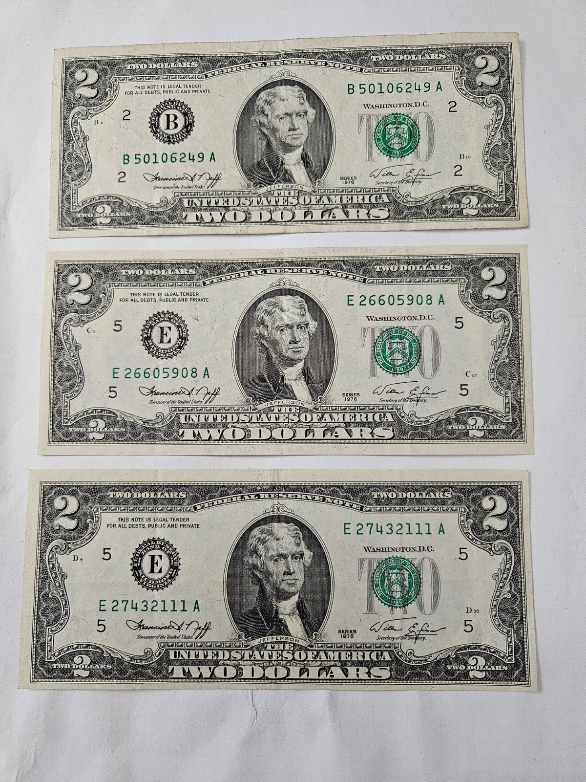 3x 2 dollars USA 1976 jaar, Ophalen of Verzenden, Noord-Amerika, Setje