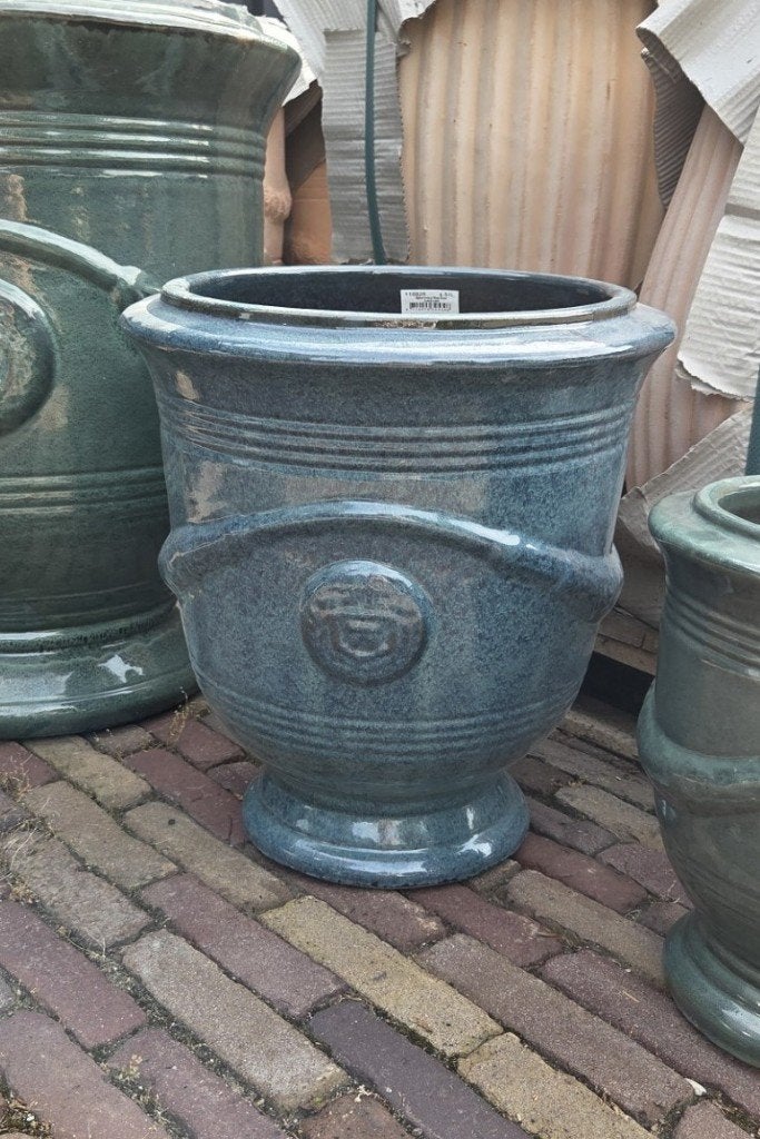 Bloempot Anduze stijl geglazuurd aardewerk mosgroen blauw, Tuin en Terras, Bloempotten, Ophalen, 40 cm of meer, Rond, Nieuw