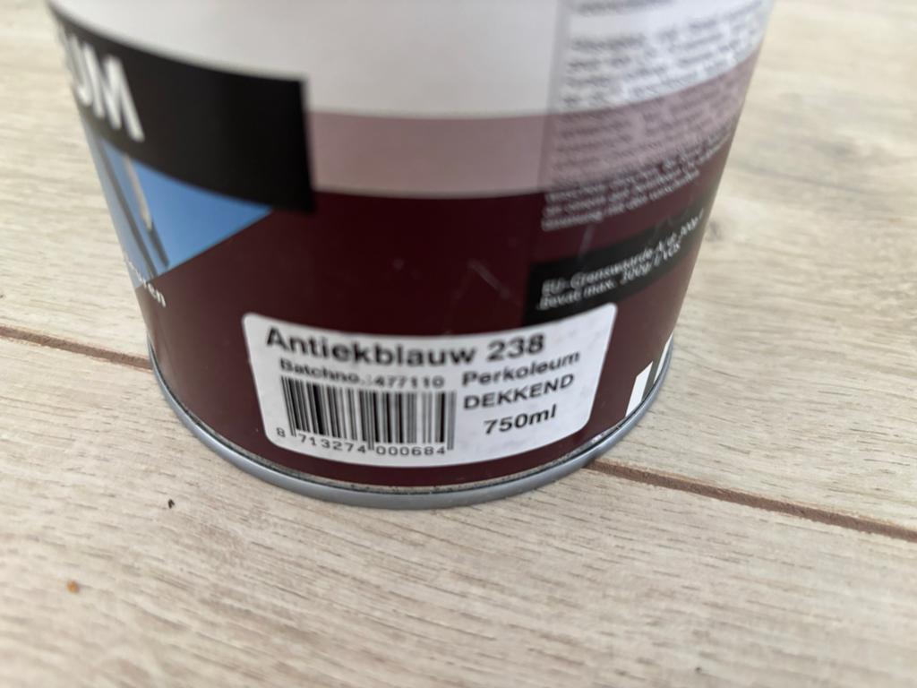 Koopmans Perkoleum Antiekblauw 238 - 750ml, Blauw, Beits, Ophalen of Verzenden, Zo goed als nieuw