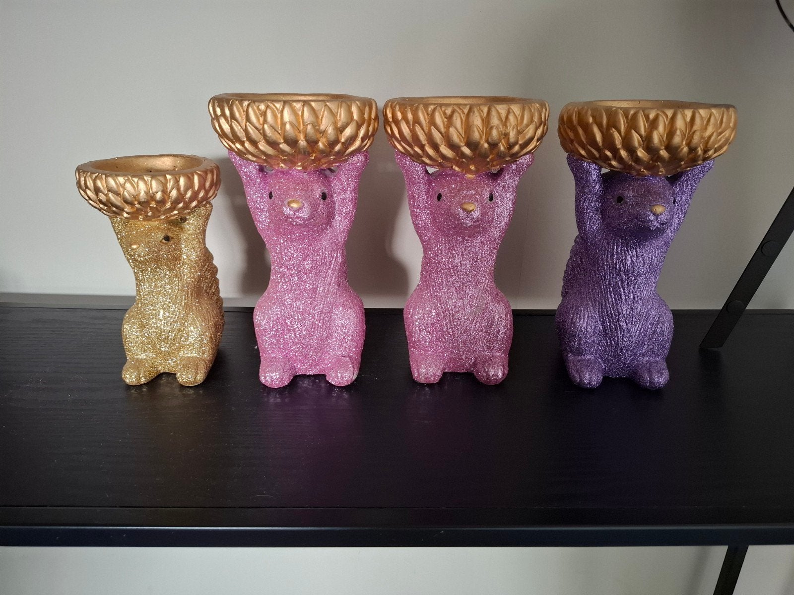 Glitter Eekhoorns - Roze, Paars en Goud (4 stuks), Ophalen, Gebruikt, Meerkleurig