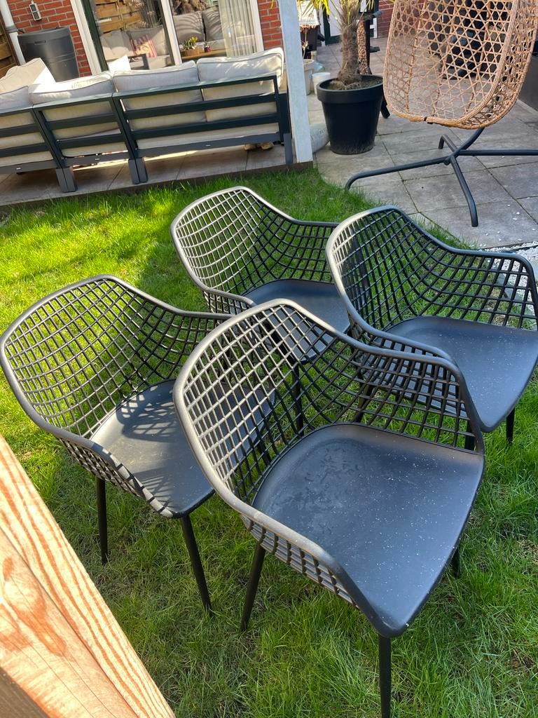 4x Kwantum webbing stoelen zwart in goede staat, Ophalen, Kunststof, Gebruikt, Zwart