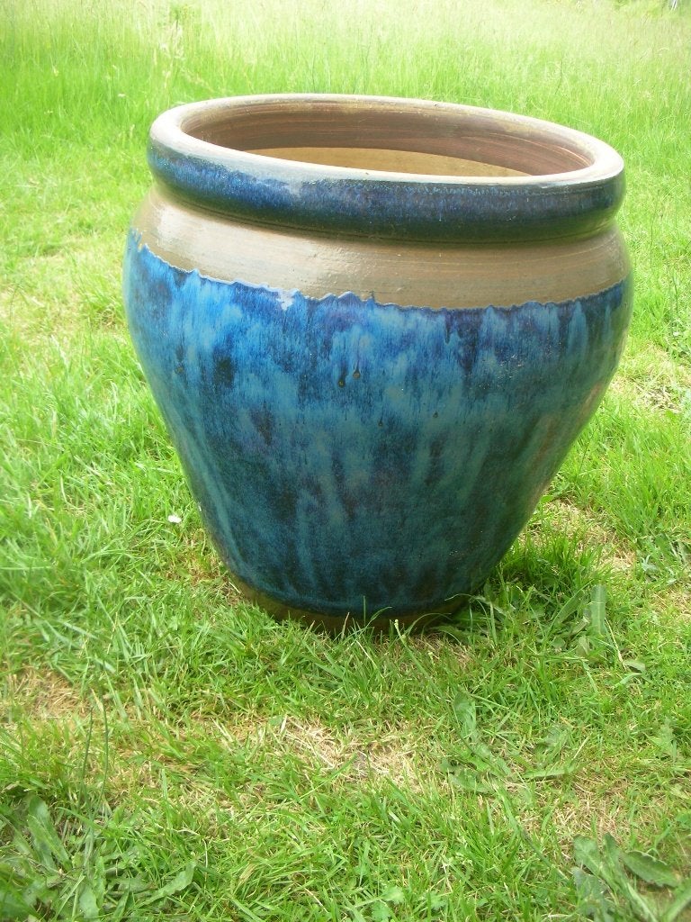 Blauwe Terraspotten, Ophalen, Rond, Zo goed als nieuw, Balkon
