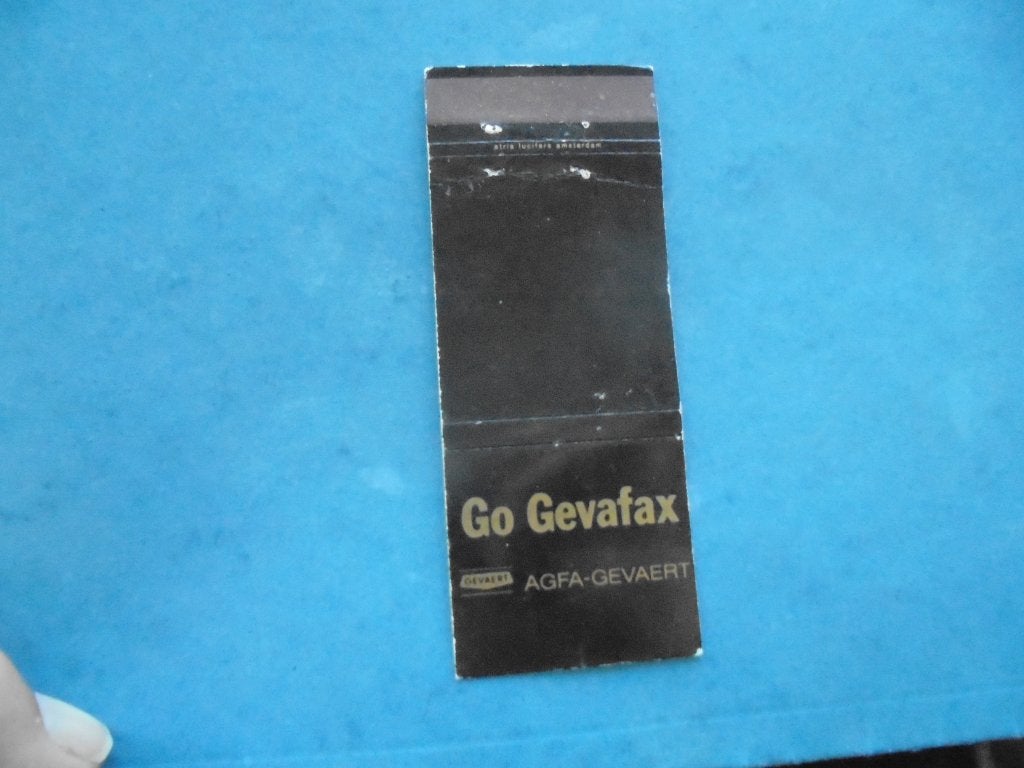 Oud luciferetiket Film / Foto AGFA / GEVAERT - Go Gevafax, Ophalen of Verzenden, Zo goed als nieuw, Luciferdoosjes of -merken