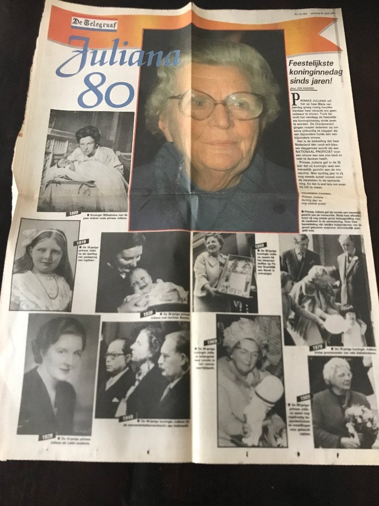 Juliana 80 jaar  Feestelijkste Koninginnedag sinds jaren!, Verzamelen, Ophalen of Verzenden, 1980 tot heden, Krant