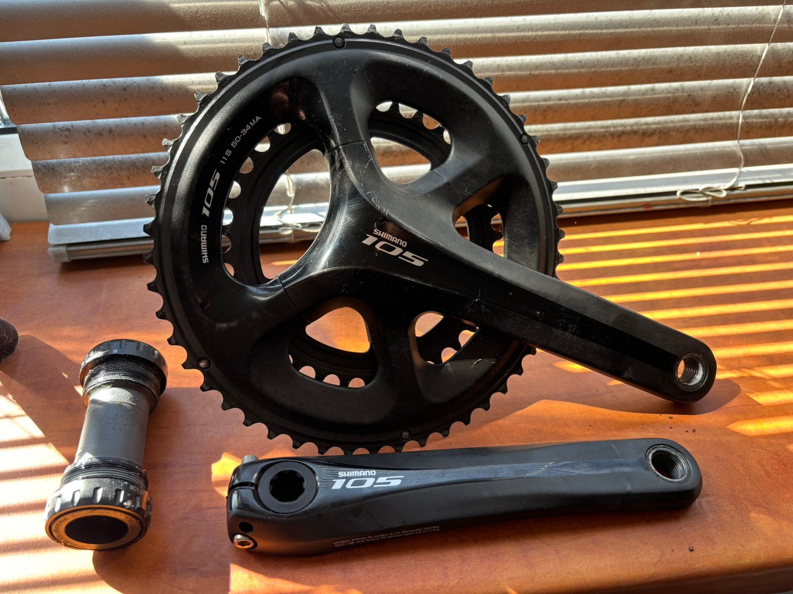 Shimano 105 (5800) 2*11 speed compact crankstel+lagers, Ophalen of Verzenden, Gebruikt, Racefiets, Crankstel of Pedalen