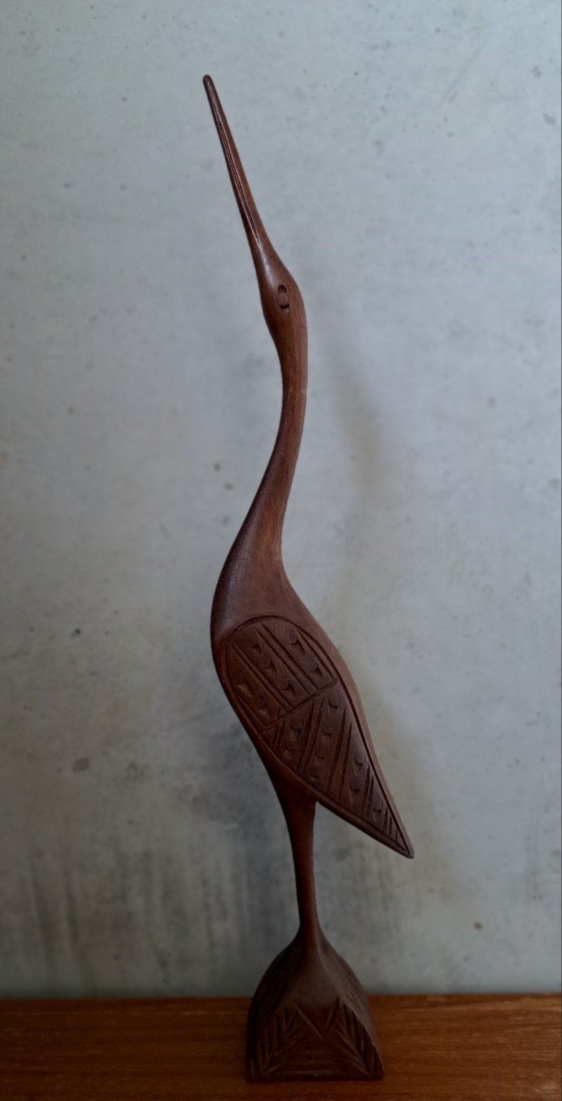 Vintage teakhouten beeld kraanvogel reiger jaren 60/70, Ophalen of Verzenden