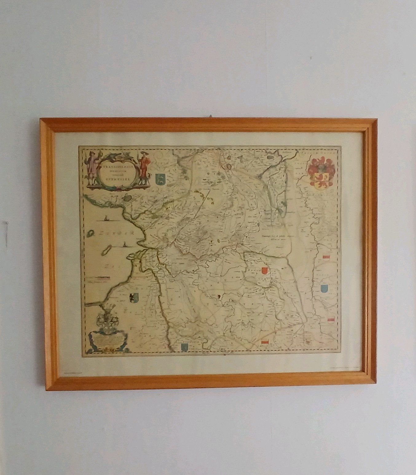 Grote Ingelijste Landkaart Overijssel 17e Eeuw 66x53 cm, Voor 1800, Blaeu, Ophalen of Verzenden, Nederland