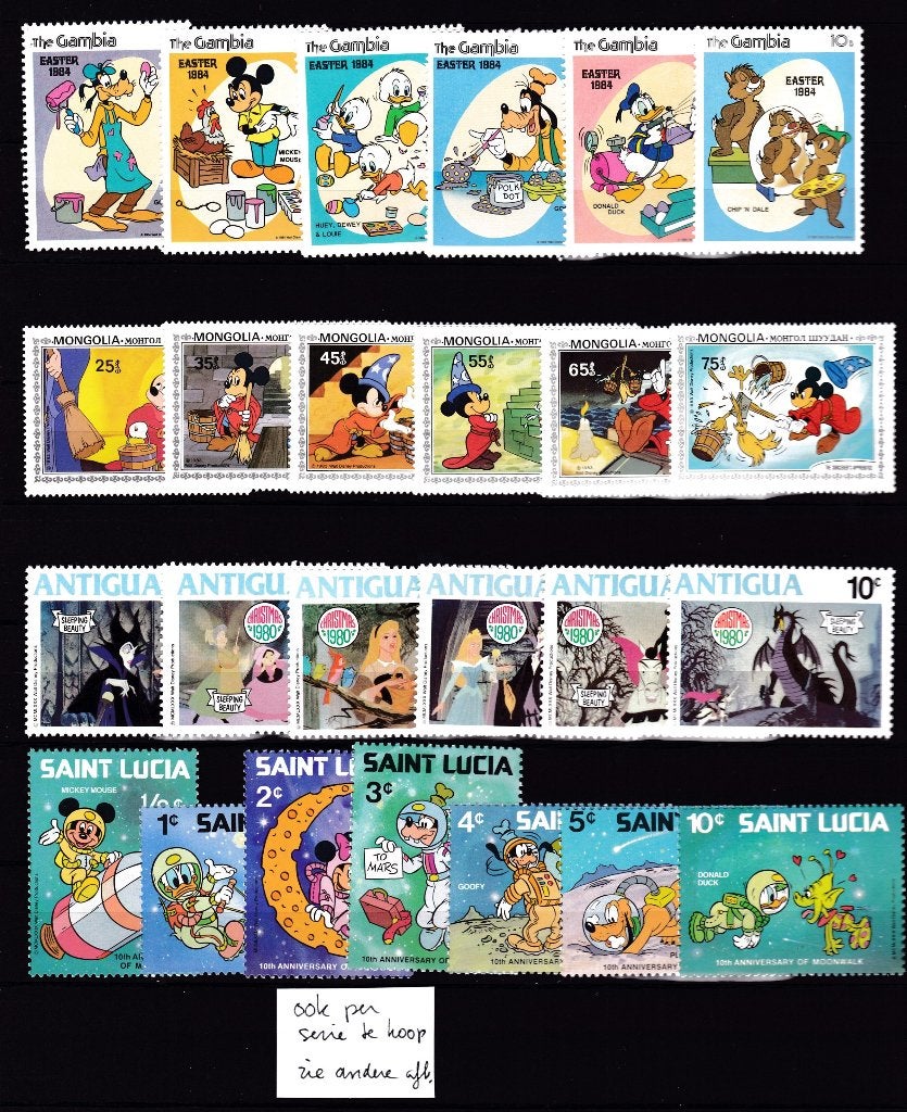 8821) disney gambia, mongolia, antigua, st lucia, Postzegels en Munten, Ophalen of Verzenden, Overige thema's