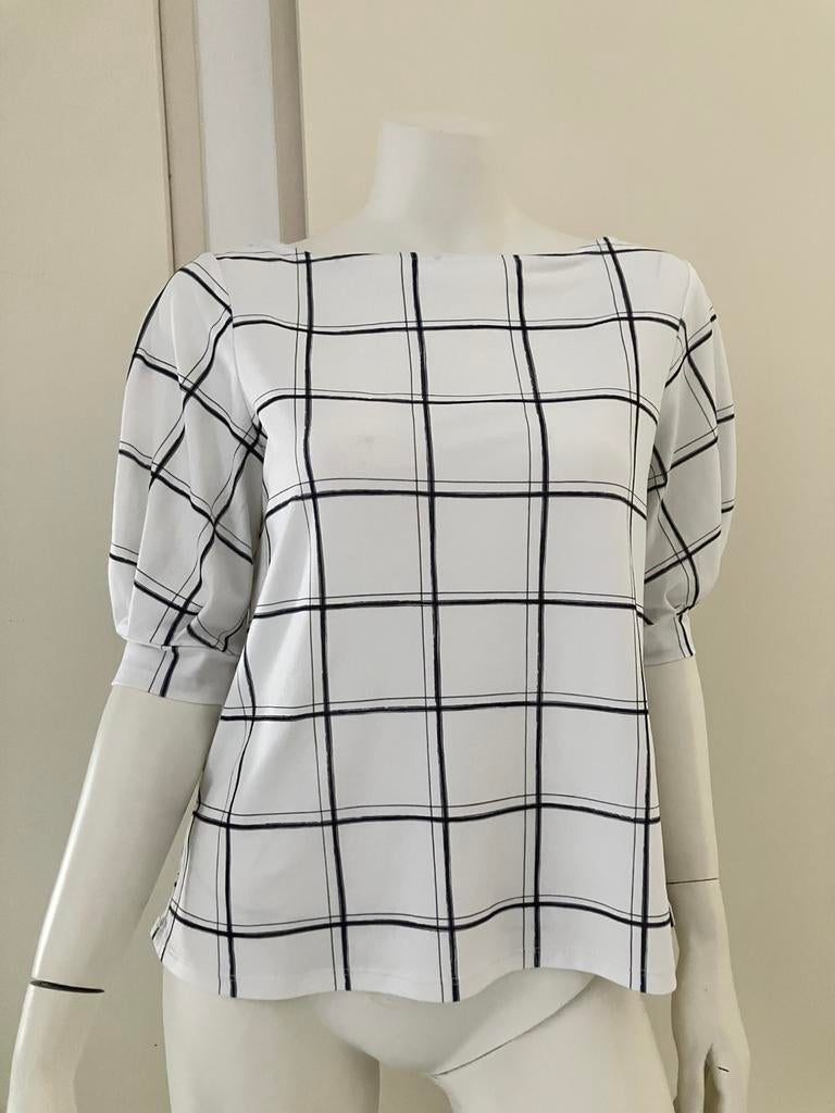 H&M geruite top met pofmouwen maat S, Wit, Ophalen of Verzenden, Korte mouw, Maat 36 (S)
