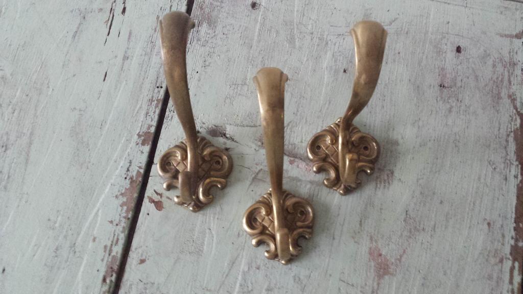 3 antieke koperen kapstokhaken, Antiek en Kunst, Ophalen of Verzenden, Koper