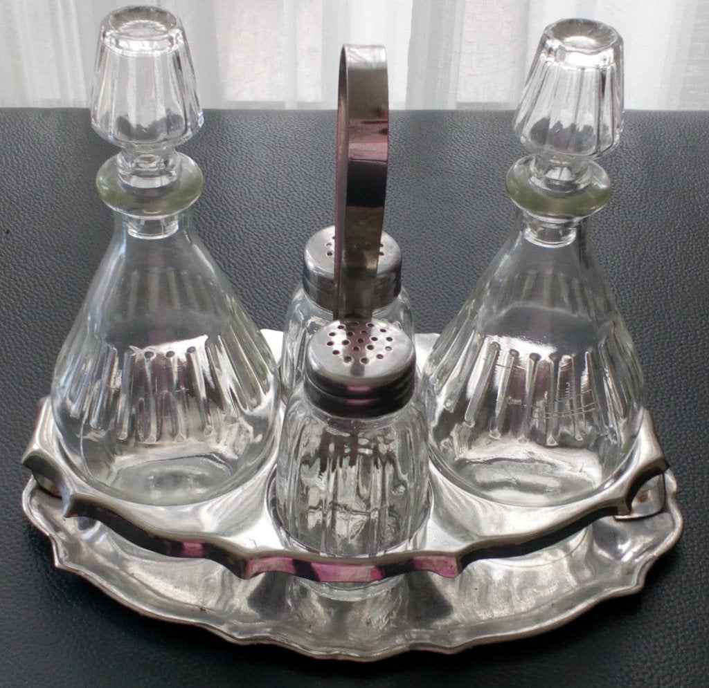 4 Delig - Olie , Azijn , Peper , Zout , Stel / Vintage, Antiek en Kunst, Ophalen of Verzenden
