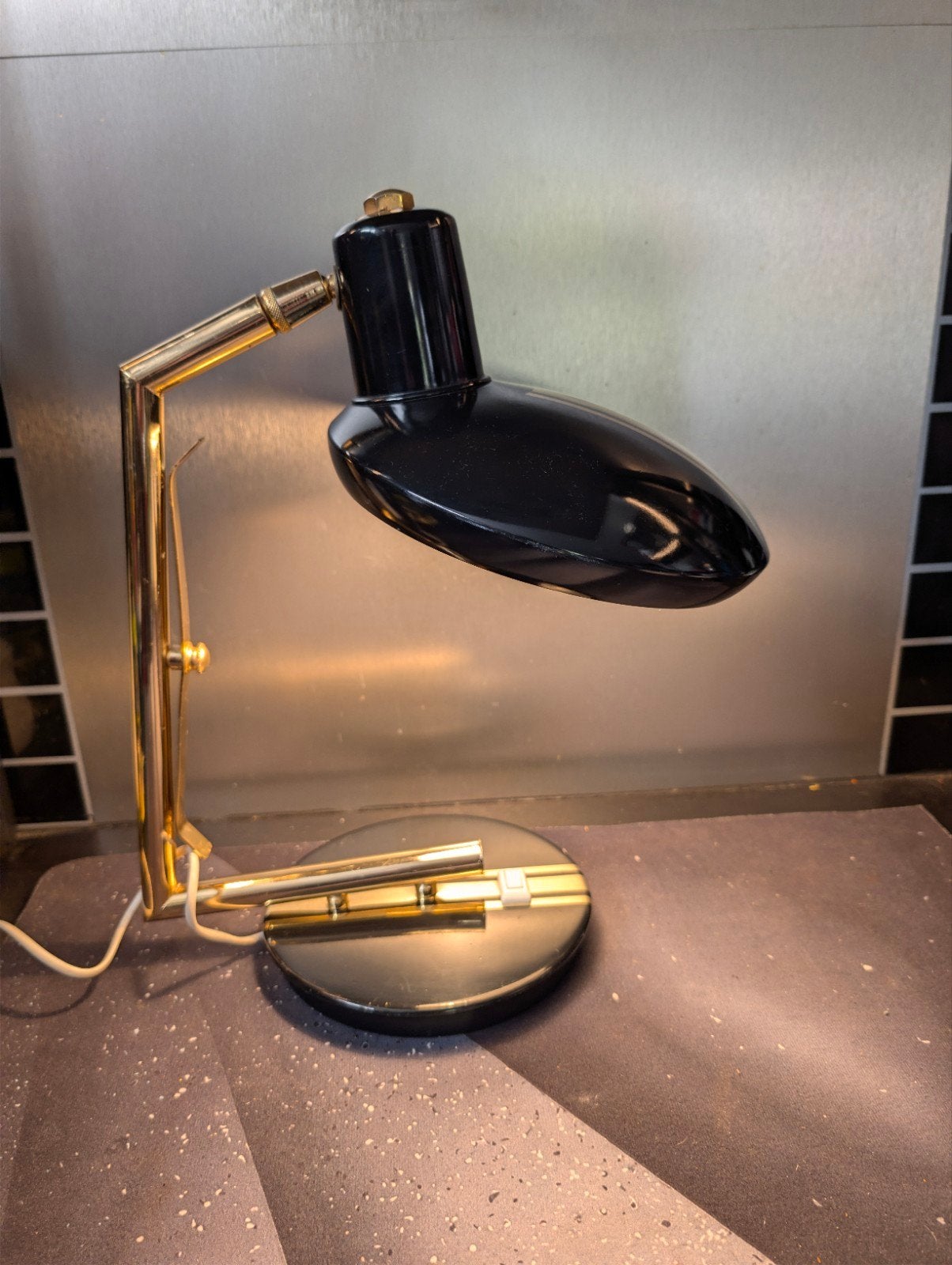 Vintage fase?  bureaulamp zwart/goud, race strepen, Antiek en Kunst, Ophalen of Verzenden