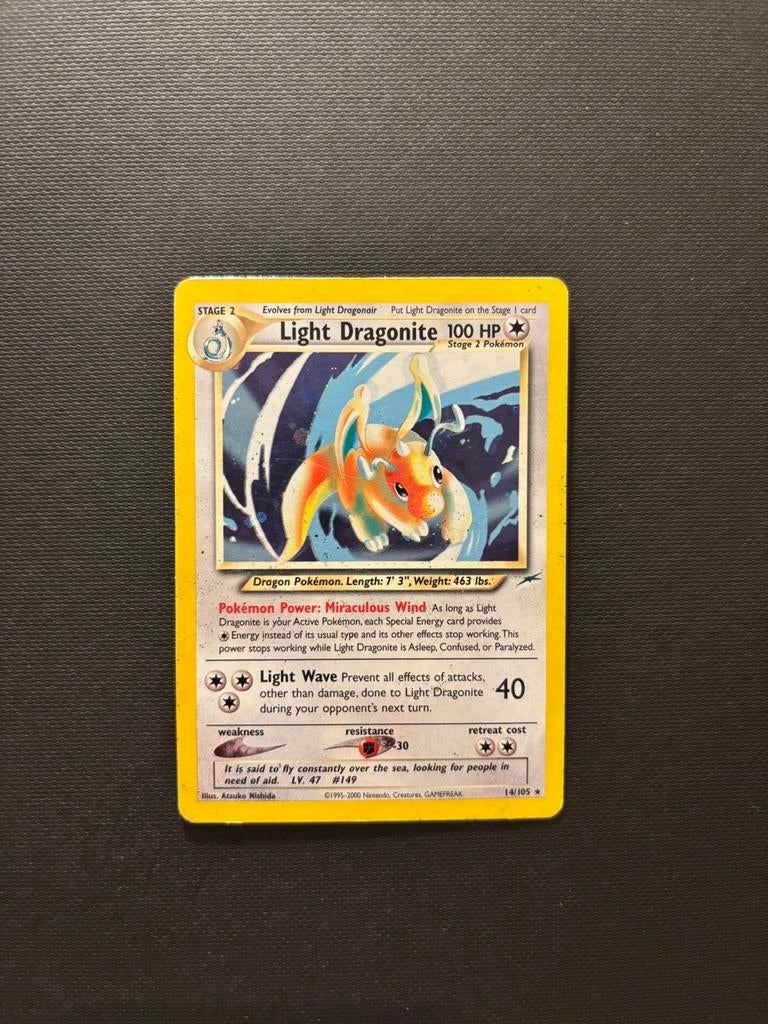 Light Dragonite 14/105 Neo Destiny Pokémon Kaart, Ophalen of Verzenden, Gebruikt, Losse kaart