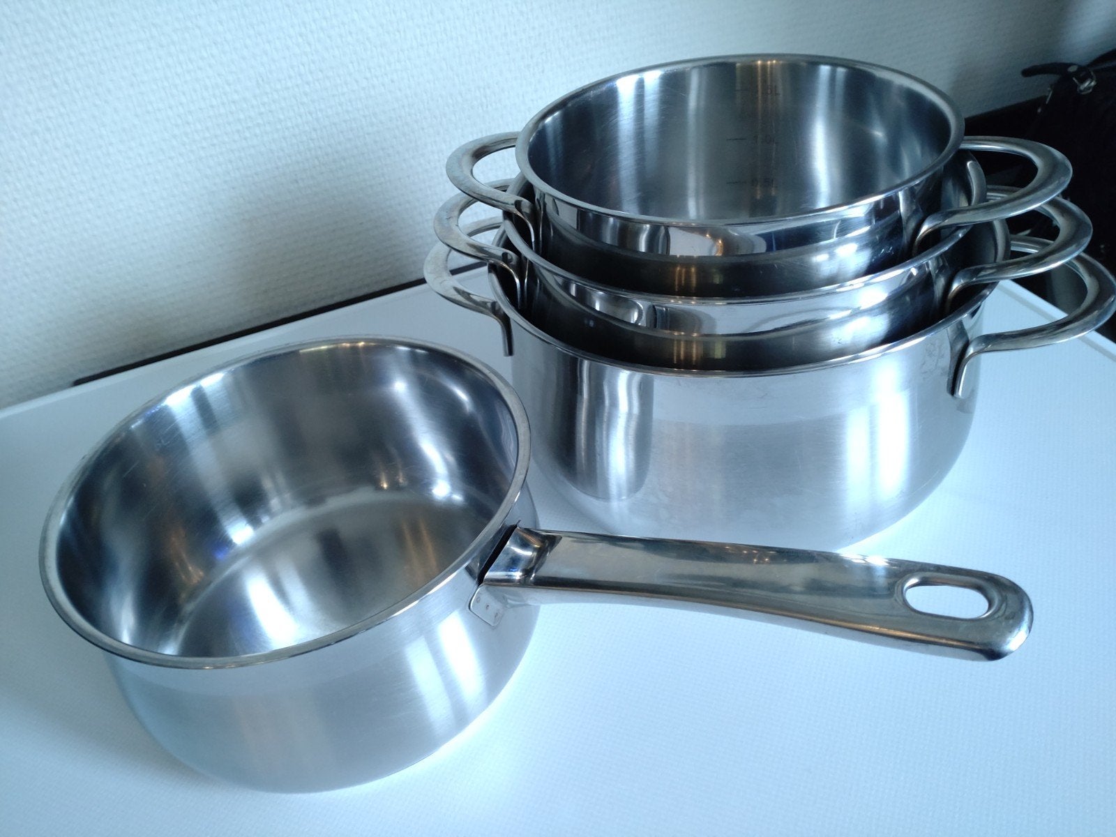 BK Excellent pannenset 3 kookpannen + steelpan, Huis en Inrichting, Gebruikt, Met handvatten, BK, Ophalen of Verzenden