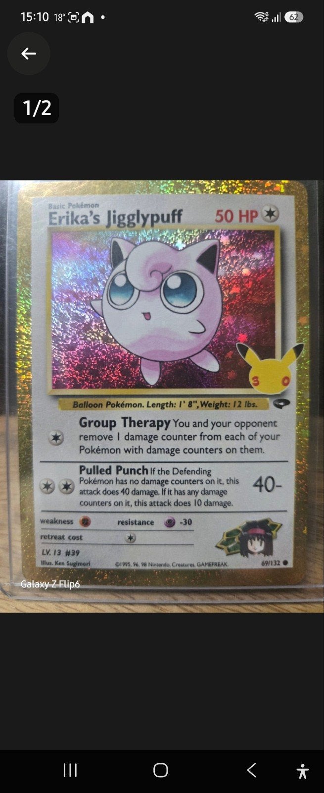 Erika's Jigglypuff Pokémon Kaart (Foil), Ophalen of Verzenden, Zo goed als nieuw, Losse kaart, Foil