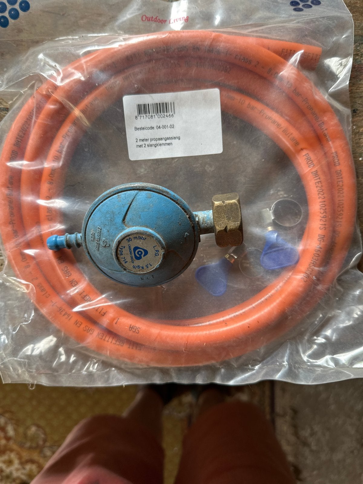 Propaangasslang 2 meter met drukregelaar en klemmen, Ophalen, Nieuw