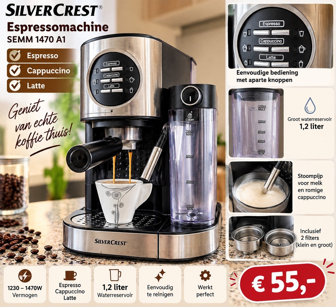 SilverCrest Espresso Machine – als nieuwe, Witgoed en Apparatuur, Ophalen of Verzenden, Zo goed als nieuw, Espresso apparaat, Afneembaar waterreservoir