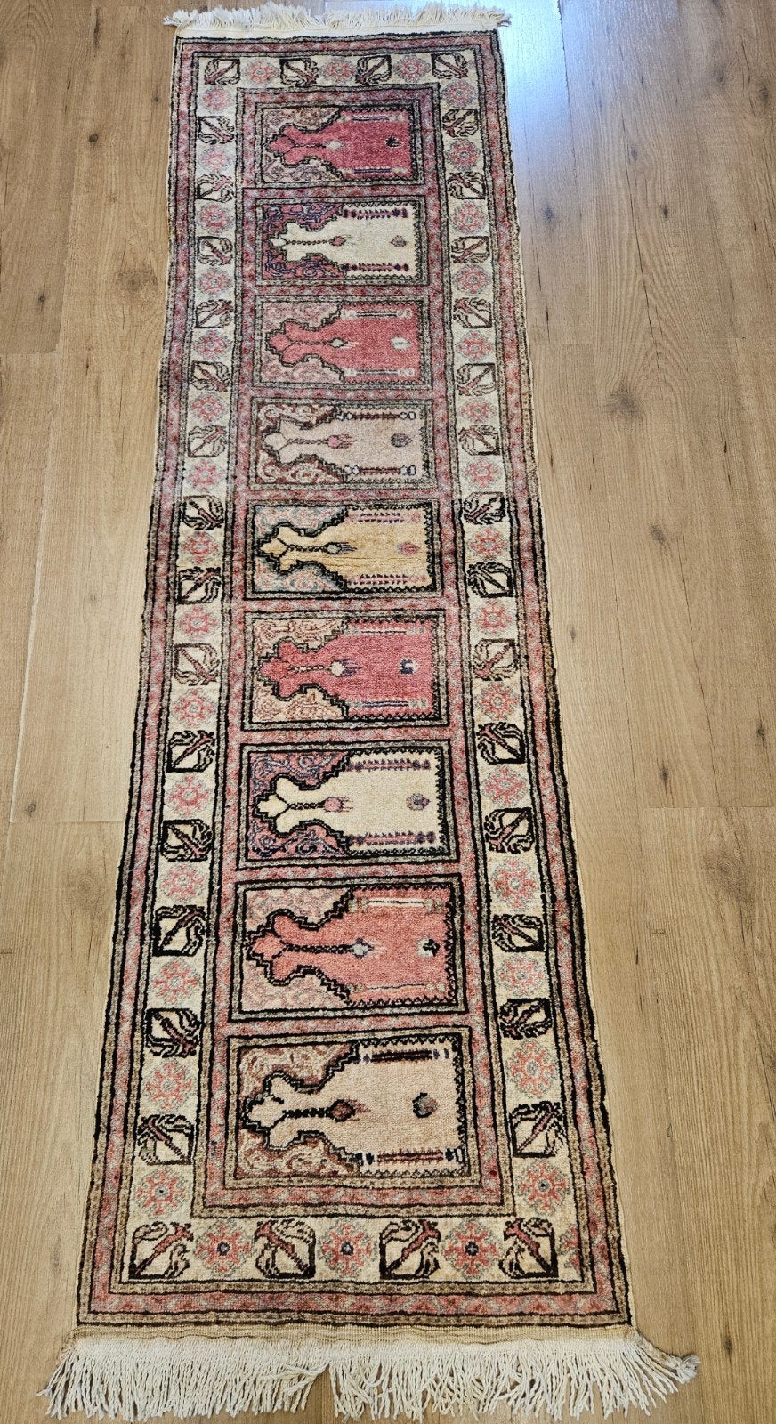 Vintage handgeknoopt oosters tapijt loper zijde 188x58, Huis en Inrichting, Stoffering | Tapijten en Kleden, Info@SlatsAntiek.nl