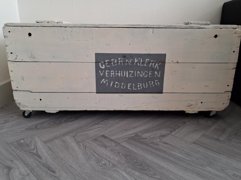 Verhuiskist op wielen, opbergkist, salontafel, vintage, Ophalen, Minder dan 50 cm, Gebruikt, 50 tot 100 cm