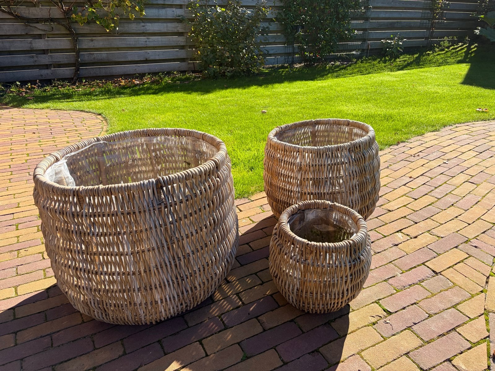 Set van 3 rieten bloempotten/manden, Overige materialen, Gebruikt, Rond, Ophalen of Verzenden