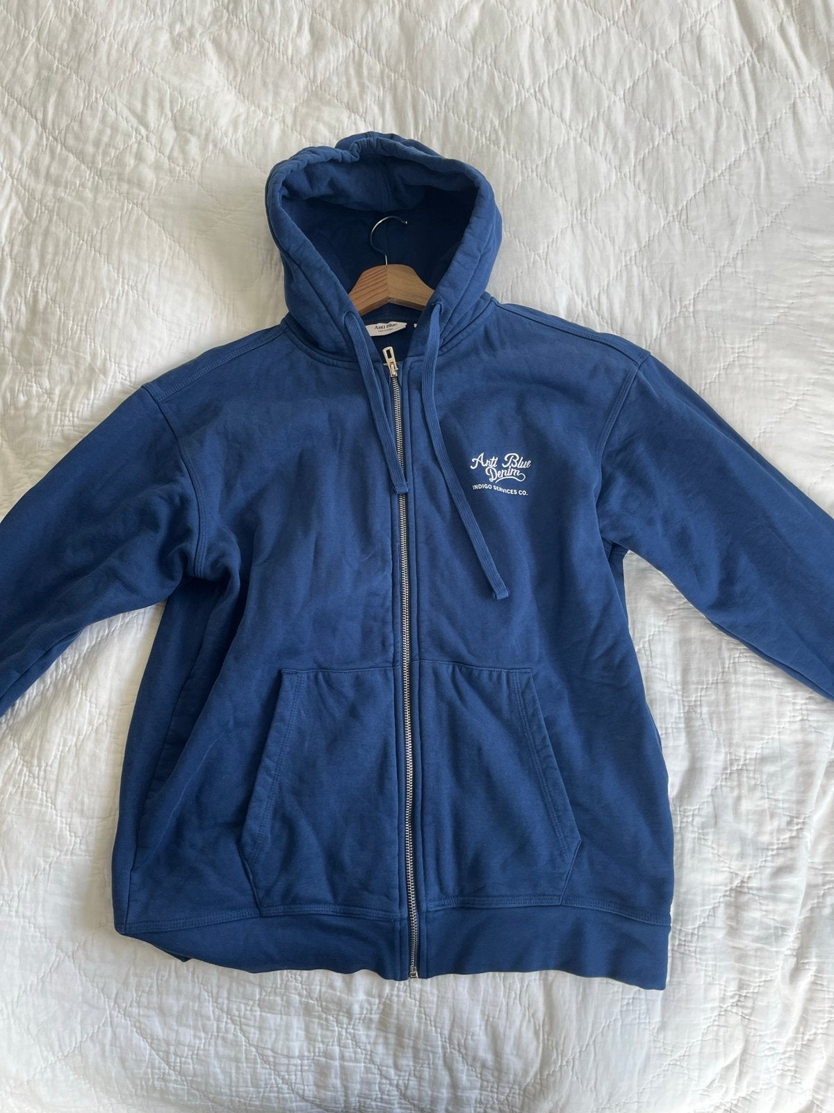 Anti Blue Denim Hoodie Maat M, Kleding | Heren, Truien en Vesten, Ophalen, Gedragen, Blauw