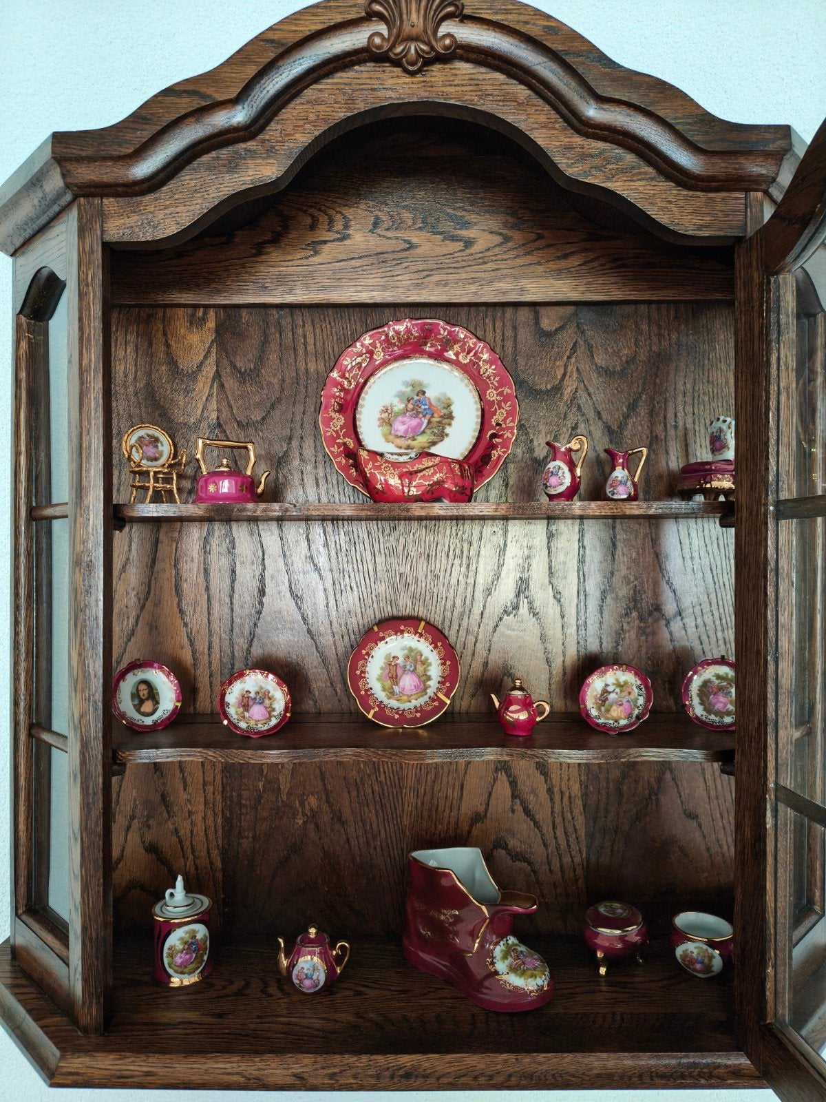 Antiek Houten Vitrinekastje met Limoges Servies, Antiek en Kunst, Ophalen