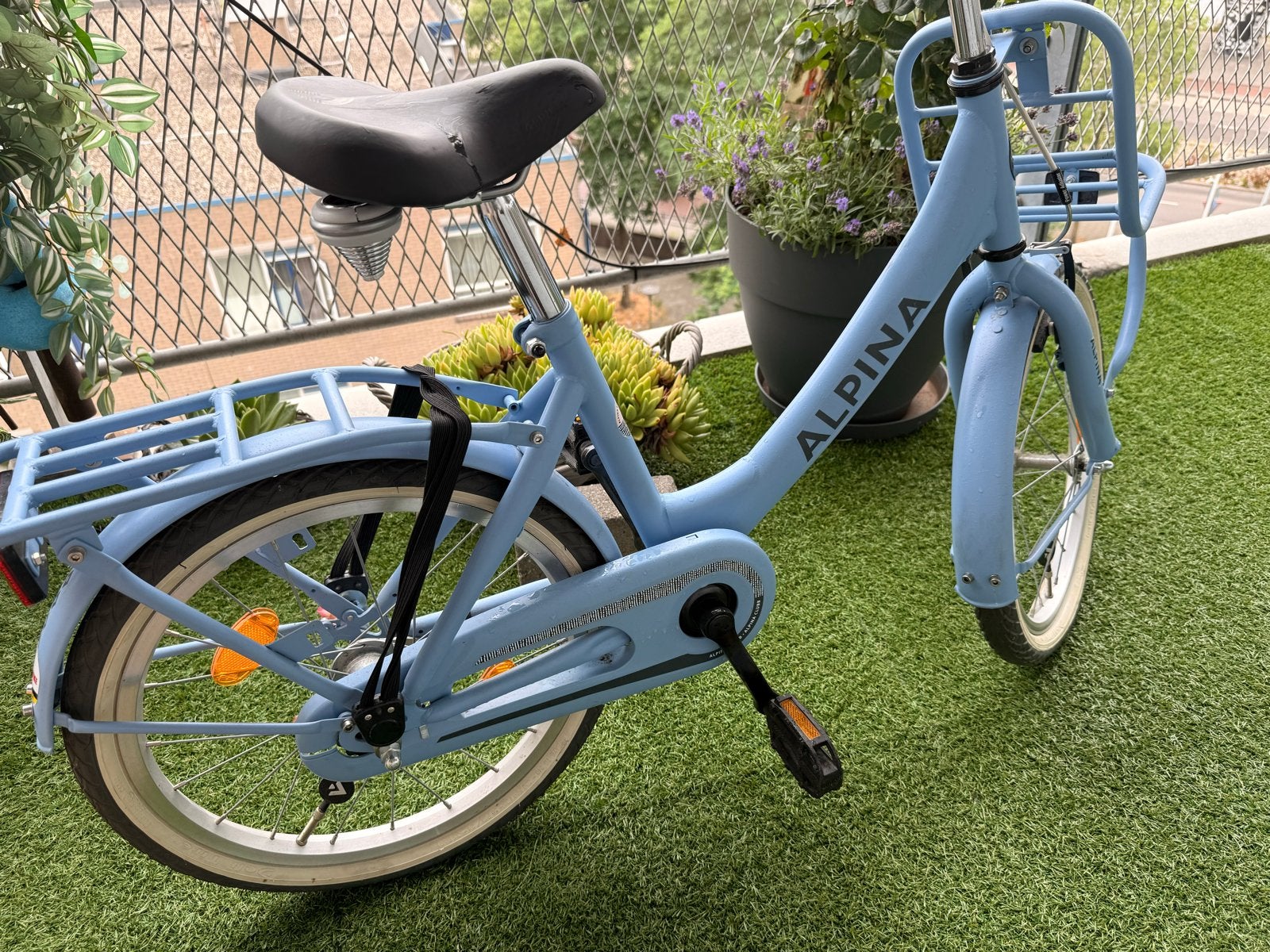 Alpina kinderfiets 18 inch - lichtblauw, Ophalen, Zijwieltjes, Velgrem, 16 tot 20 inch